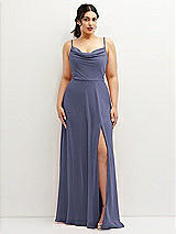 Front View Thumbnail - French Blue Soft Cowl-Neck A-Line Maxi Dress with Adjustable Straps