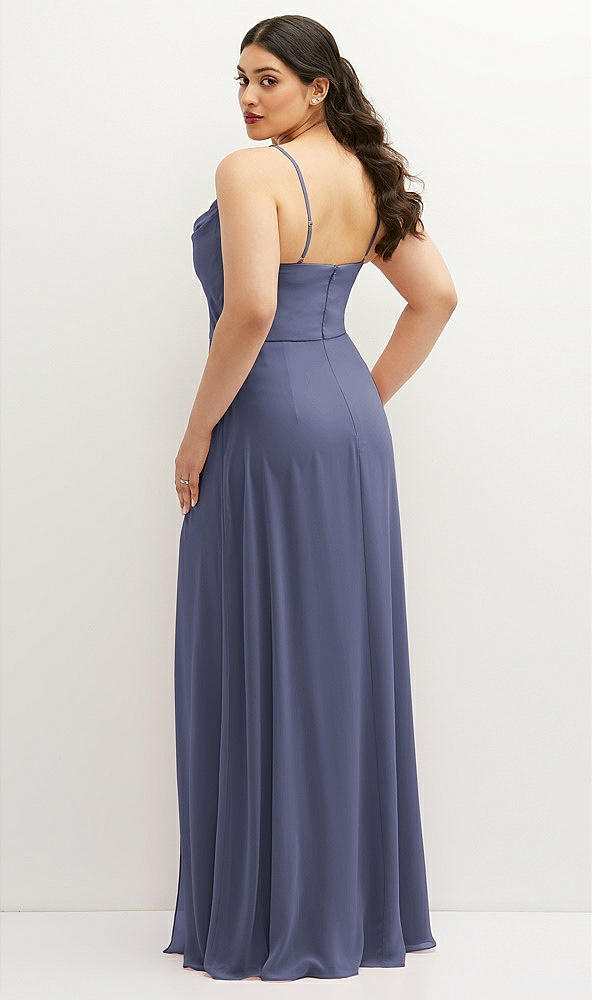 Back View - French Blue Soft Cowl-Neck A-Line Maxi Dress with Adjustable Straps