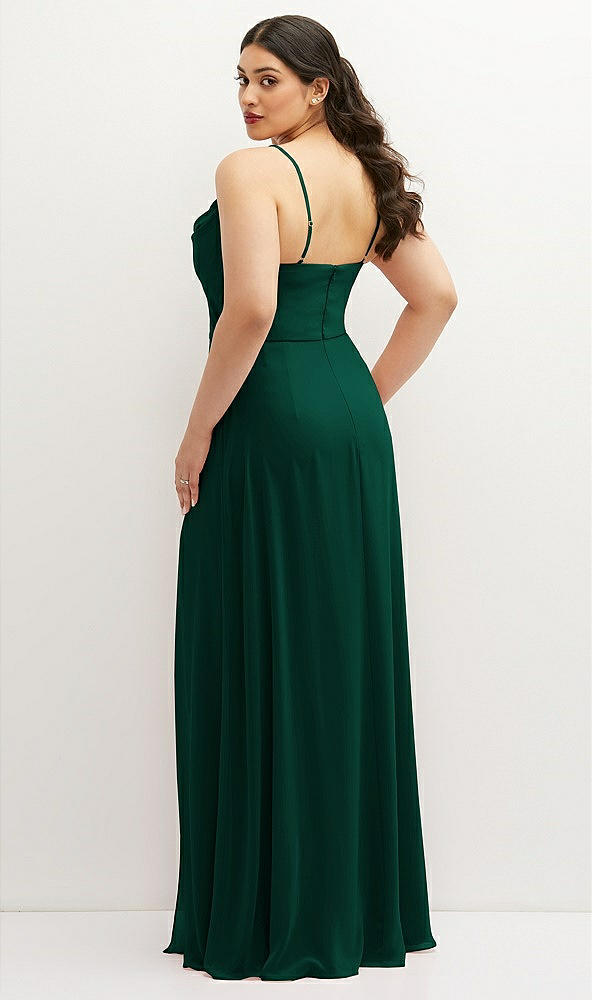 Back View - Hunter Green Soft Cowl-Neck A-Line Maxi Dress with Adjustable Straps