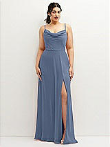 Front View Thumbnail - Larkspur Blue Soft Cowl-Neck A-Line Maxi Dress with Adjustable Straps