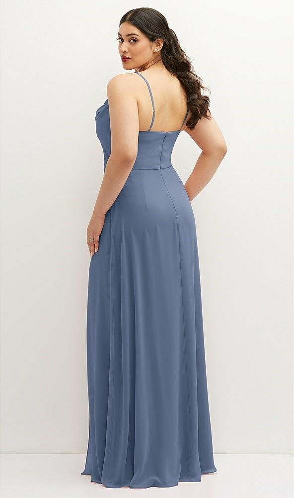Back View - Larkspur Blue Soft Cowl-Neck A-Line Maxi Dress with Adjustable Straps