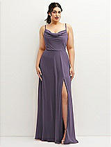 Front View Thumbnail - Lavender Soft Cowl-Neck A-Line Maxi Dress with Adjustable Straps