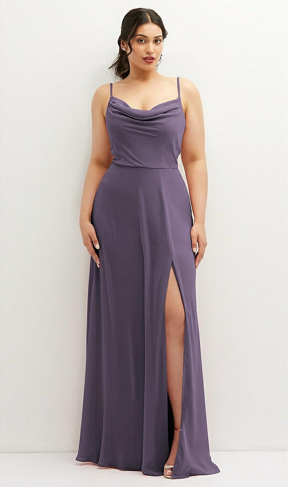 Front View - Lavender Soft Cowl-Neck A-Line Maxi Dress with Adjustable Straps