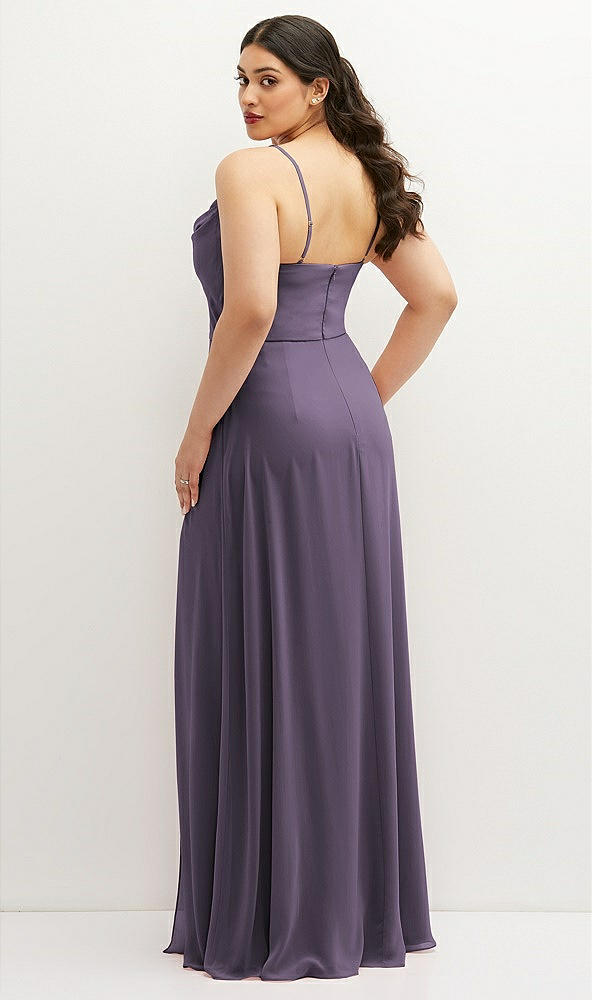 Back View - Lavender Soft Cowl-Neck A-Line Maxi Dress with Adjustable Straps
