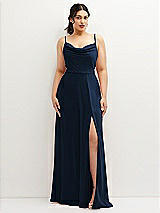 Front View Thumbnail - Midnight Navy Soft Cowl-Neck A-Line Maxi Dress with Adjustable Straps