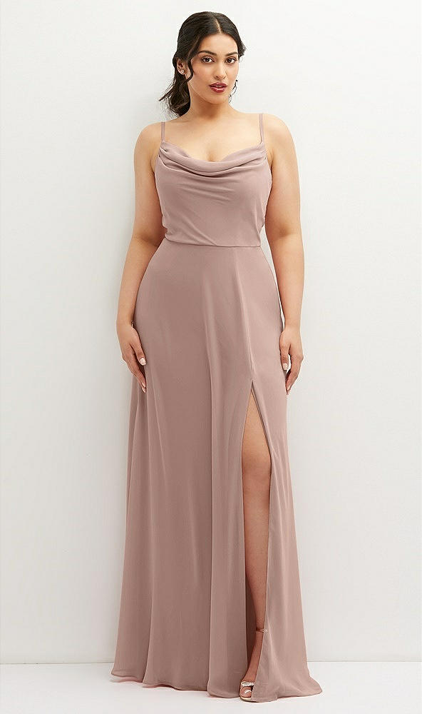 Front View - Neu Nude Soft Cowl-Neck A-Line Maxi Dress with Adjustable Straps