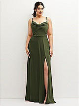 Front View Thumbnail - Olive Green Soft Cowl-Neck A-Line Maxi Dress with Adjustable Straps