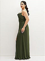 Side View Thumbnail - Olive Green Soft Cowl-Neck A-Line Maxi Dress with Adjustable Straps
