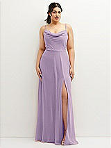 Front View Thumbnail - Pale Purple Soft Cowl-Neck A-Line Maxi Dress with Adjustable Straps