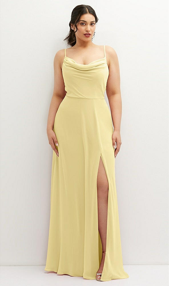 Front View - Pale Yellow Soft Cowl-Neck A-Line Maxi Dress with Adjustable Straps