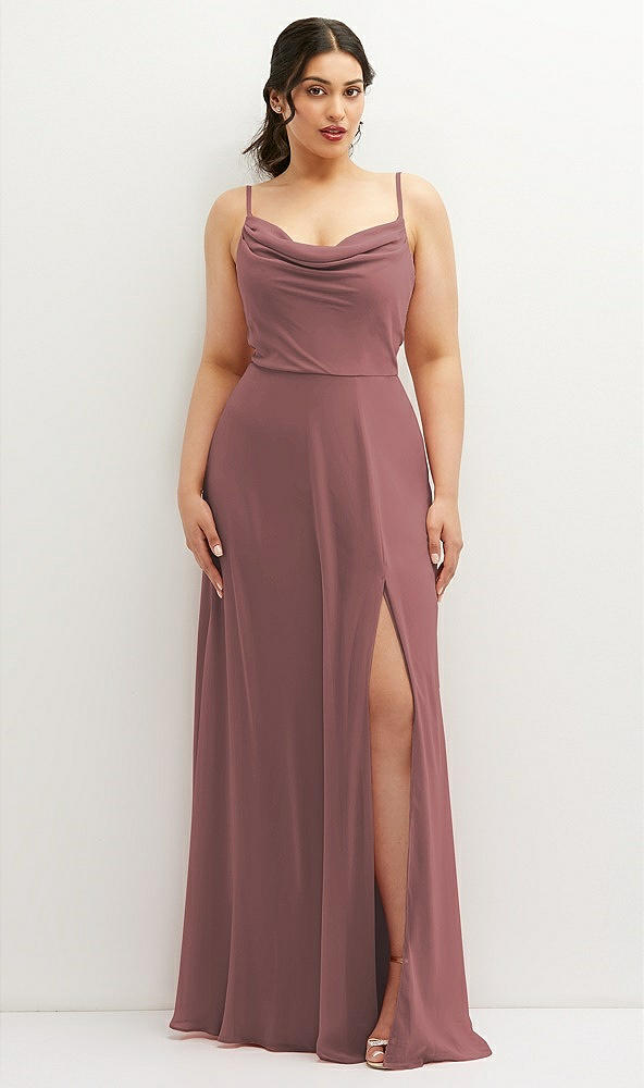 Front View - Rosewood Soft Cowl-Neck A-Line Maxi Dress with Adjustable Straps