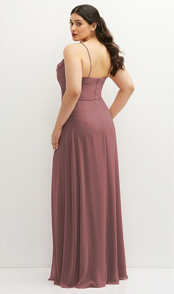 Back View - Rosewood Soft Cowl-Neck A-Line Maxi Dress with Adjustable Straps