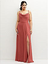Front View Thumbnail - Coral Pink Soft Cowl-Neck A-Line Maxi Dress with Adjustable Straps