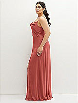 Side View Thumbnail - Coral Pink Soft Cowl-Neck A-Line Maxi Dress with Adjustable Straps