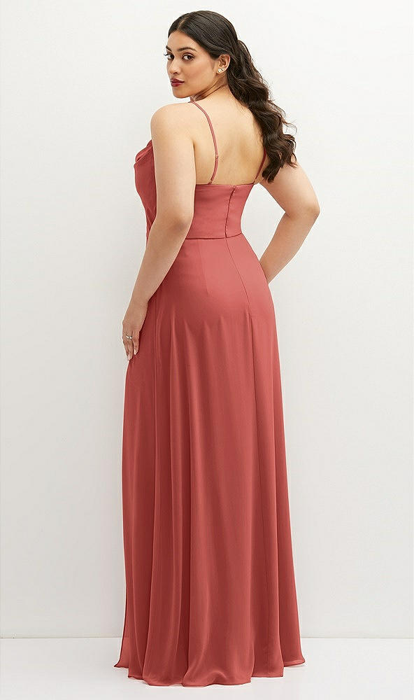 Back View - Coral Pink Soft Cowl-Neck A-Line Maxi Dress with Adjustable Straps