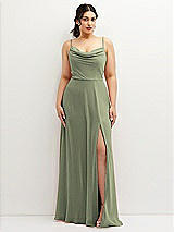 Front View Thumbnail - Sage Soft Cowl-Neck A-Line Maxi Dress with Adjustable Straps