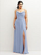 Front View Thumbnail - Sky Blue Soft Cowl-Neck A-Line Maxi Dress with Adjustable Straps