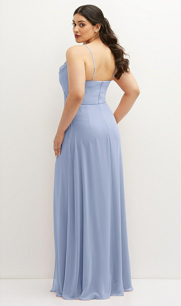 Back View - Sky Blue Soft Cowl-Neck A-Line Maxi Dress with Adjustable Straps