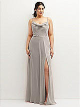 Front View Thumbnail - Taupe Soft Cowl-Neck A-Line Maxi Dress with Adjustable Straps