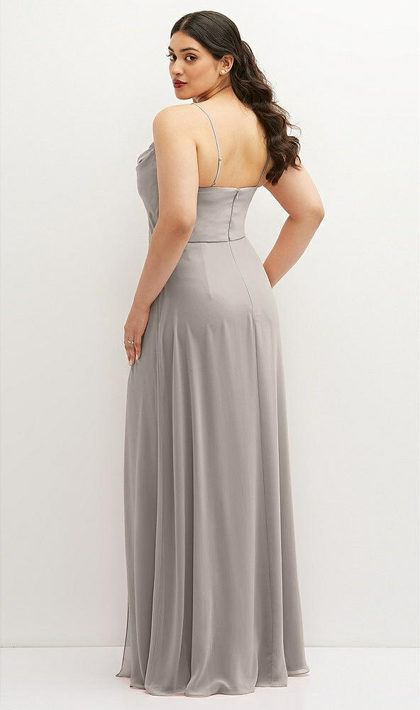 Back View - Taupe Soft Cowl-Neck A-Line Maxi Dress with Adjustable Straps