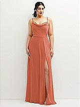 Front View Thumbnail - Terracotta Copper Soft Cowl-Neck A-Line Maxi Dress with Adjustable Straps