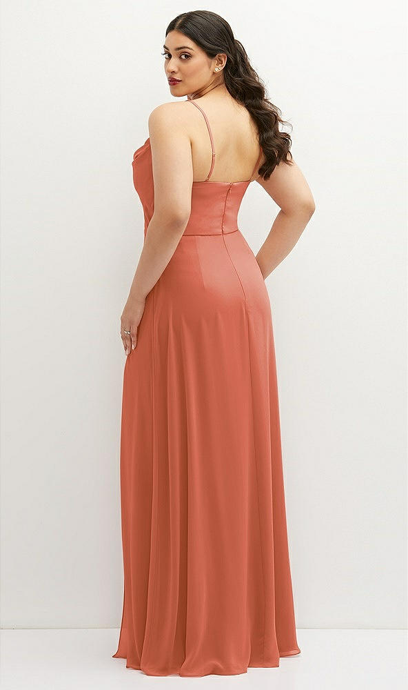 Back View - Terracotta Copper Soft Cowl-Neck A-Line Maxi Dress with Adjustable Straps