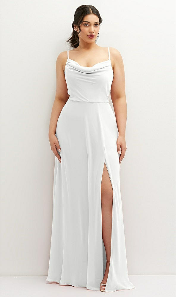 Front View - White Soft Cowl-Neck A-Line Maxi Dress with Adjustable Straps