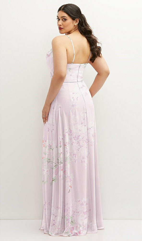 Back View - Watercolor Print Soft Cowl-Neck A-Line Maxi Dress with Adjustable Straps