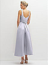 Rear View Thumbnail - Silver Dove Square Neck Satin Midi Dress with Full Skirt & Flower Sash
