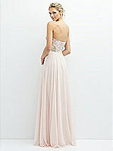 Rear View Thumbnail - Blush Strapless Floral Embroidered Corset Maxi Dress with Chiffon Skirt