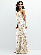 Side View Thumbnail - Golden Hour Floral Plunge Halter Open-Back Maxi Bias Dress with Tie Back