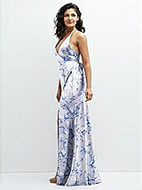 Side View Thumbnail - Magnolia Sky Floral Plunge Halter Open-Back Maxi Bias Dress with Tie Back