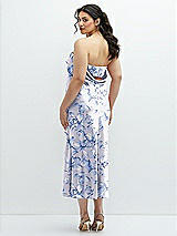 Alt View 3 Thumbnail - Magnolia Sky Floral Strapless Midi Bias Column Dress with Peek-a-Boo Corset Back