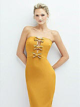 Alt View 1 Thumbnail - NYC Yellow Rhinestone Bow Trimmed Peek-a-Boo Deep-V Maxi Dress with Pencil Skirt