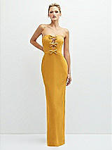 Front View Thumbnail - NYC Yellow Rhinestone Bow Trimmed Peek-a-Boo Deep-V Maxi Dress with Pencil Skirt