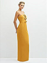 Side View Thumbnail - NYC Yellow Rhinestone Bow Trimmed Peek-a-Boo Deep-V Maxi Dress with Pencil Skirt
