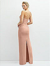 Rear View Thumbnail - Pale Peach Rhinestone Bow Trimmed Peek-a-Boo Deep-V Maxi Dress with Pencil Skirt