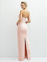 Rear View Thumbnail - Blush Rhinestone Bow Trimmed Peek-a-Boo Deep-V Maxi Dress with Pencil Skirt