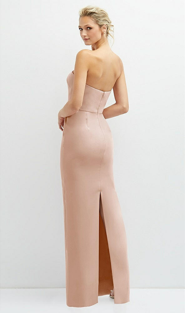 Back View - Cameo Rhinestone Bow Trimmed Peek-a-Boo Deep-V Maxi Dress with Pencil Skirt