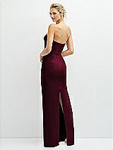 Rear View Thumbnail - Cabernet Rhinestone Bow Trimmed Peek-a-Boo Deep-V Maxi Dress with Pencil Skirt
