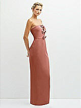 Side View Thumbnail - Desert Rose Rhinestone Bow Trimmed Peek-a-Boo Deep-V Maxi Dress with Pencil Skirt