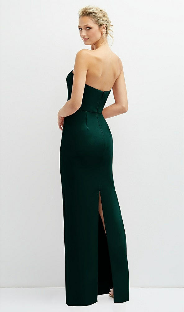 Back View - Evergreen Rhinestone Bow Trimmed Peek-a-Boo Deep-V Maxi Dress with Pencil Skirt
