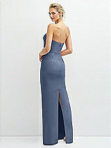 Rear View Thumbnail - Larkspur Blue Rhinestone Bow Trimmed Peek-a-Boo Deep-V Maxi Dress with Pencil Skirt