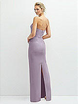Rear View Thumbnail - Lilac Haze Rhinestone Bow Trimmed Peek-a-Boo Deep-V Maxi Dress with Pencil Skirt
