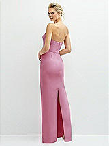 Rear View Thumbnail - Powder Pink Rhinestone Bow Trimmed Peek-a-Boo Deep-V Maxi Dress with Pencil Skirt