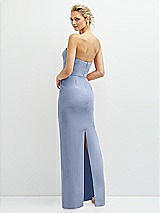 Rear View Thumbnail - Sky Blue Rhinestone Bow Trimmed Peek-a-Boo Deep-V Maxi Dress with Pencil Skirt