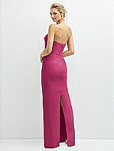 Rear View Thumbnail - Tea Rose Rhinestone Bow Trimmed Peek-a-Boo Deep-V Maxi Dress with Pencil Skirt