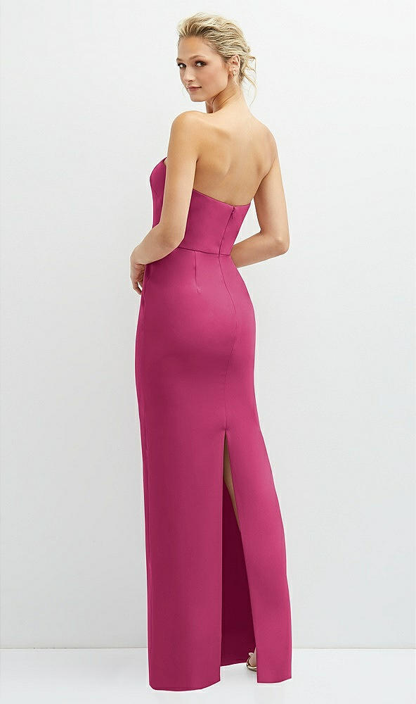 Back View - Tea Rose Rhinestone Bow Trimmed Peek-a-Boo Deep-V Maxi Dress with Pencil Skirt