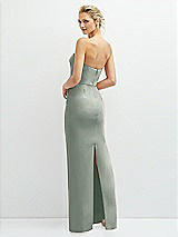 Rear View Thumbnail - Willow Green Rhinestone Bow Trimmed Peek-a-Boo Deep-V Maxi Dress with Pencil Skirt