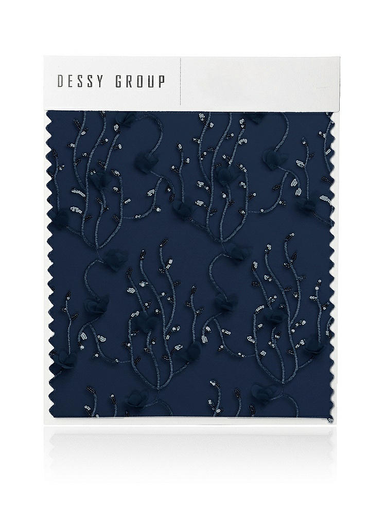 Front View - Midnight Navy Trellis 3D Sequin Embroidery Swatch